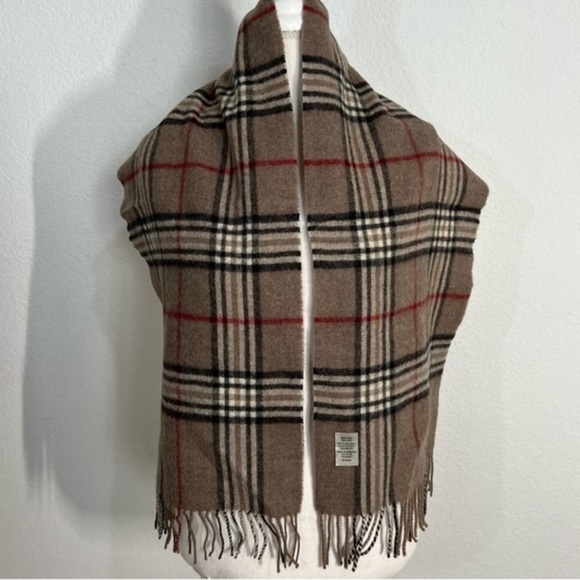 Wool Scarf Traditional Plaid Neutral Colors Made in Germany Twisted Tassels - Picture 7 of 10